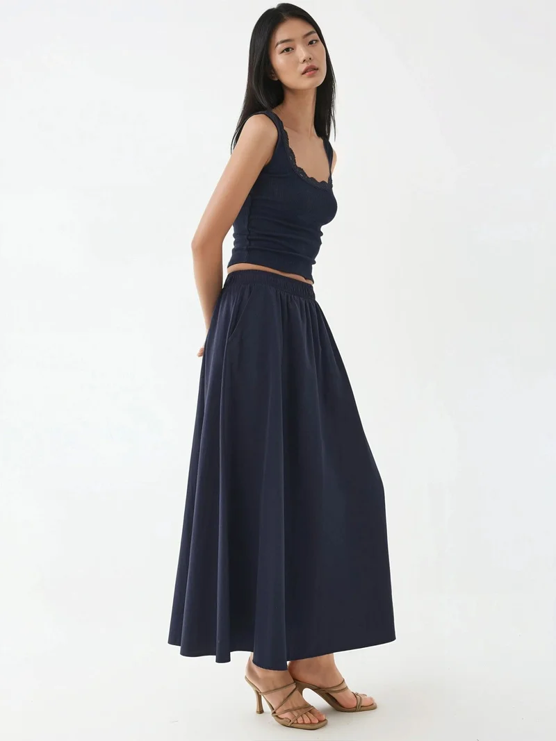 Busem BUSEM Elastic Waist Midi Skirt with Pockets